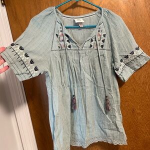 Knox Rose Light Blue Embroidered Blouse